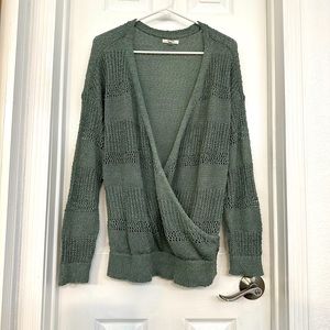 Maurices XL olive front crossover pointelle sweater gently used